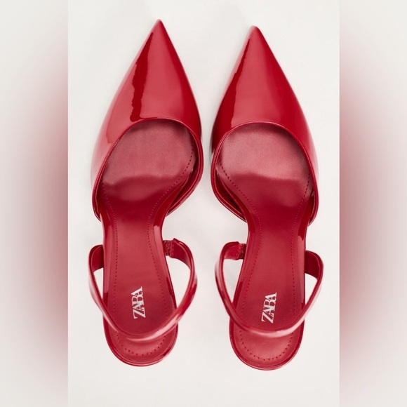 NWOT. Zara Red Shiny High-Heel Shoes. Size 6,5. - Picture 4 of 11